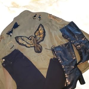 Upcycled GAP Army Jacket Eagle Patch and Chains